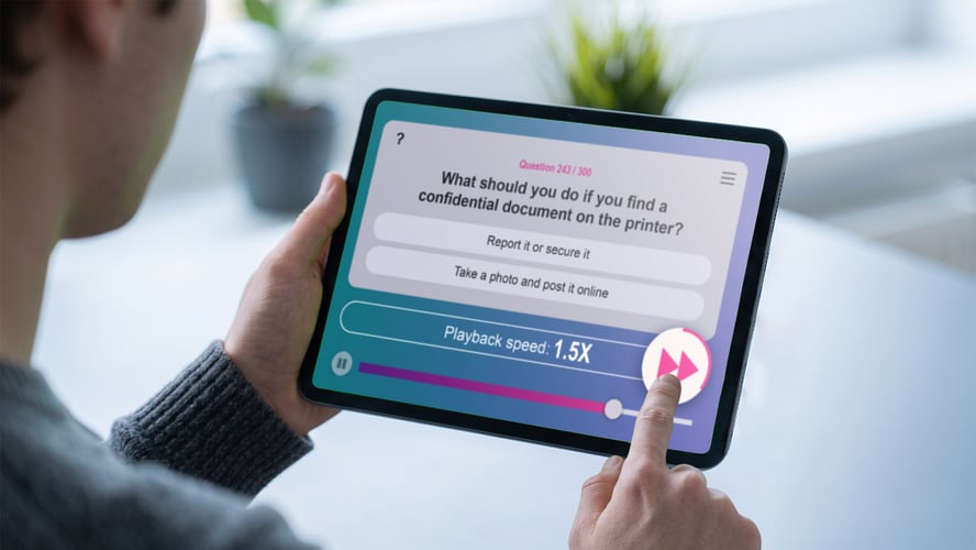 Compliance training at 1.5x speed, iPad training application